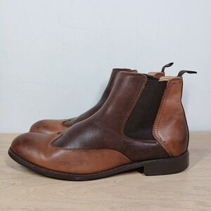 La Milano Chelsea Boots Mens 9 Brown Leather Two Tone Slip On Dress Ankle